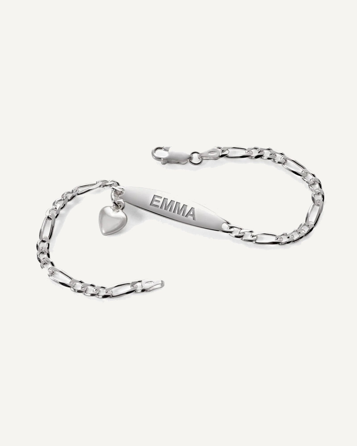 Custom Engraved Sterling Silver Women's Heart Charm ID Bracelet