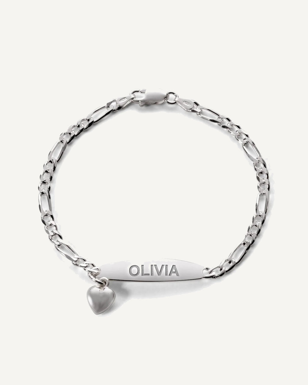 Custom Engraved Sterling Silver Women's Heart Charm ID Bracelet