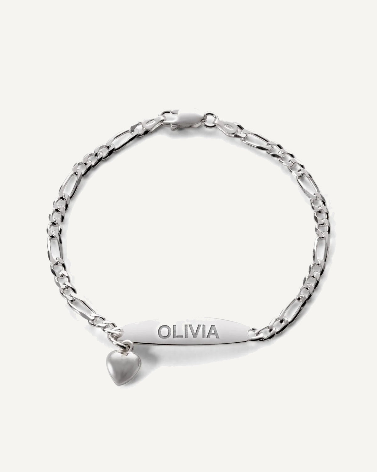 Custom Engraved Sterling Silver Women's Heart Charm ID Bracelet