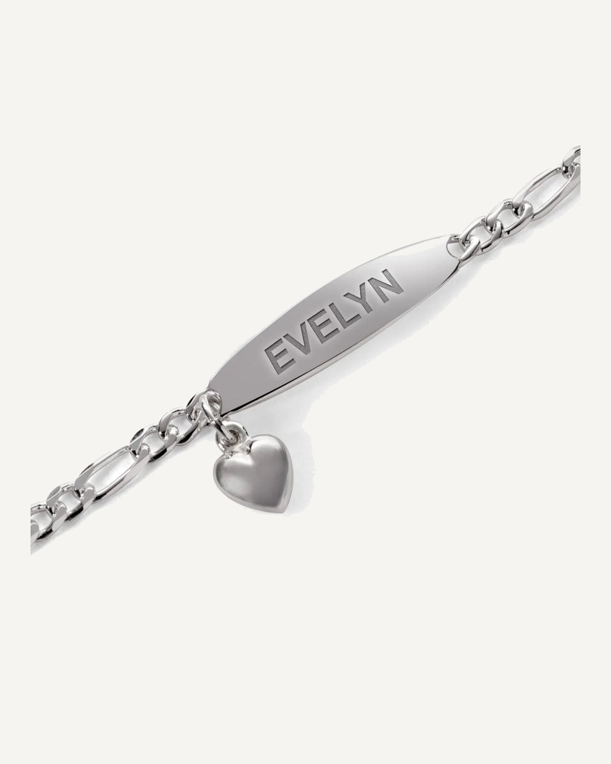 Custom Engraved Sterling Silver Women's Heart Charm ID Bracelet