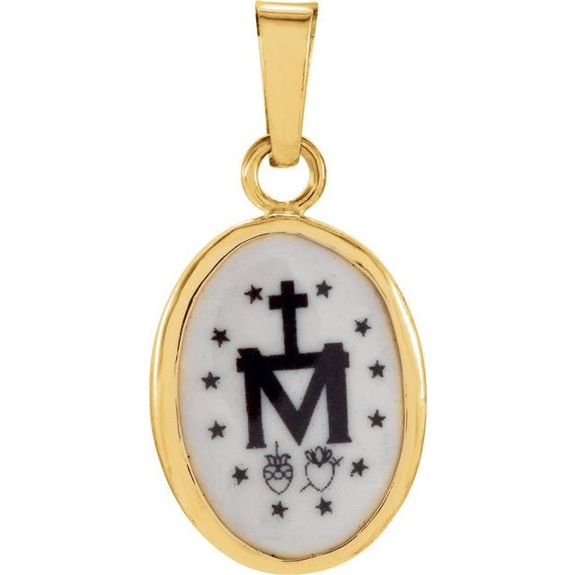 14k Yellow Gold and Porcelain Miraculous Medal