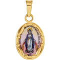 14k Yellow Gold and Porcelain Miraculous Medal
