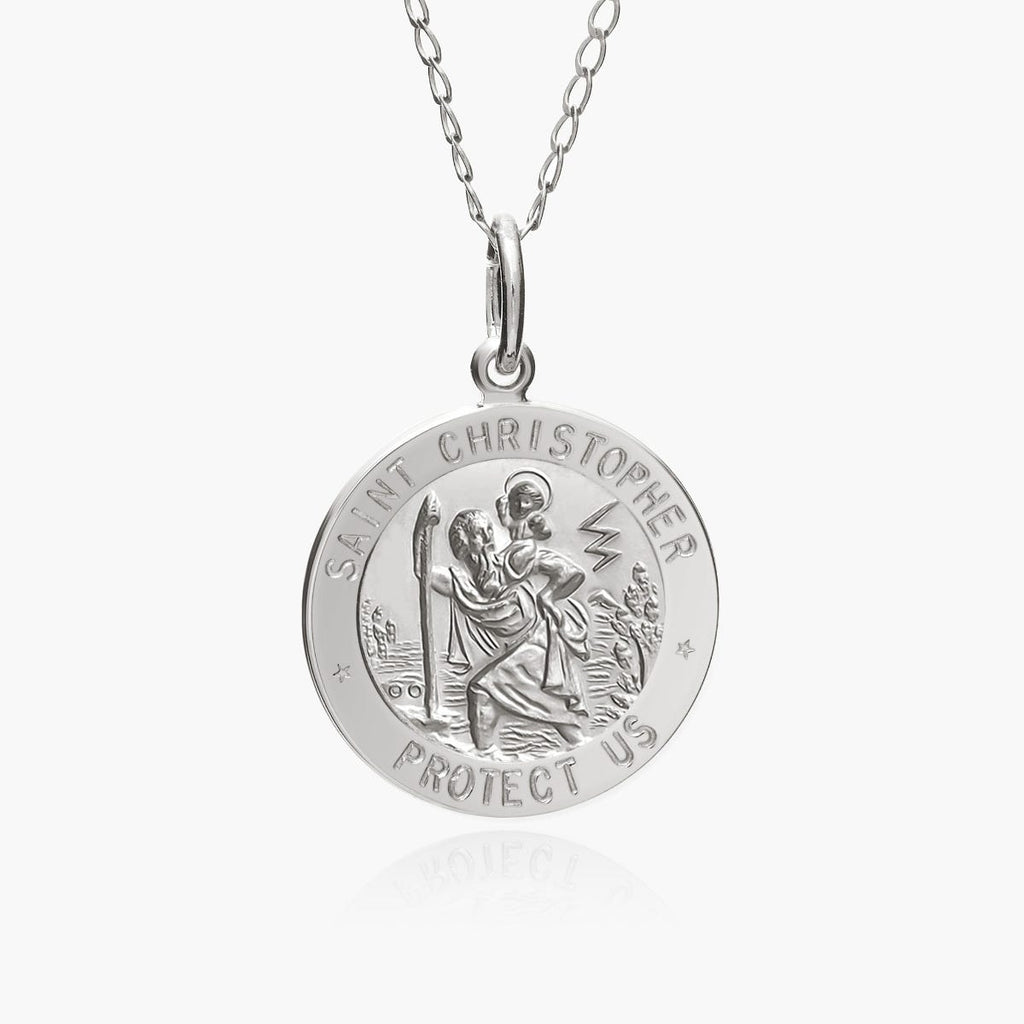 14K White Gold Saint Christopher Religious Medal