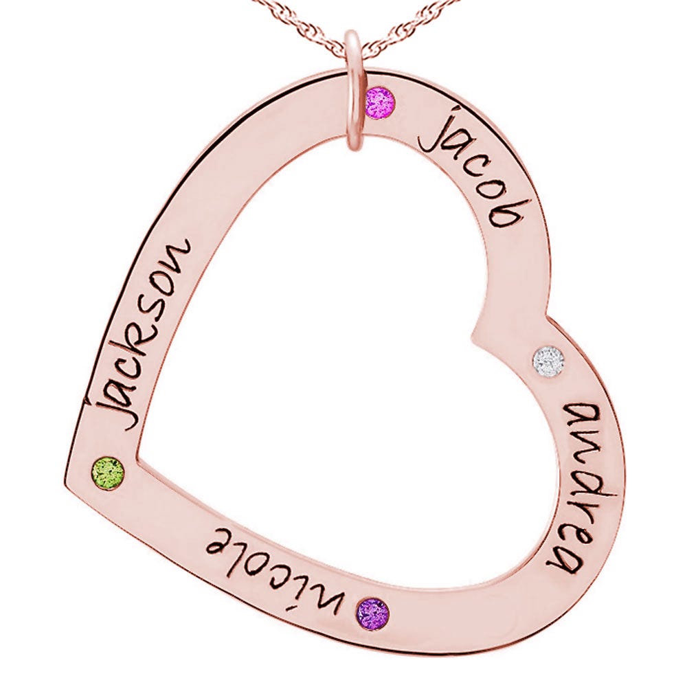Personalized Four Birthstones Large Heart Pendant