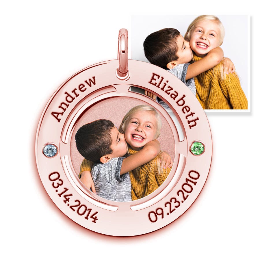Photo Engraved Personalized Necklace With Birthstones & Text