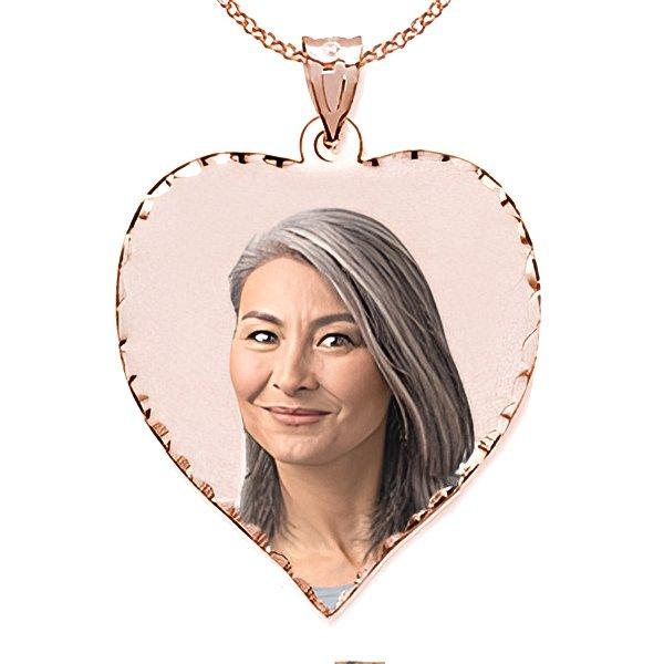 Memorial Heart Photo Pendant/Charm with Diamond Cut Edge