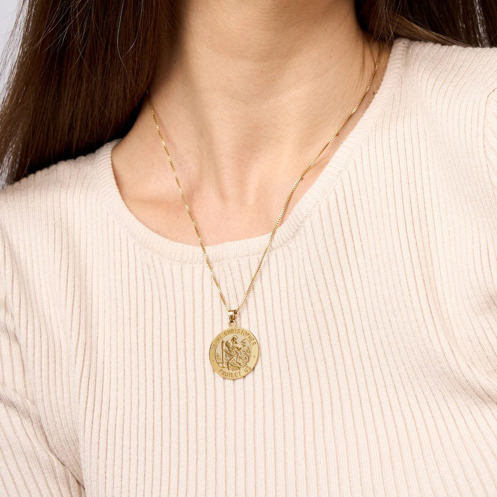 14K White Gold Saint Christopher Religious Medal