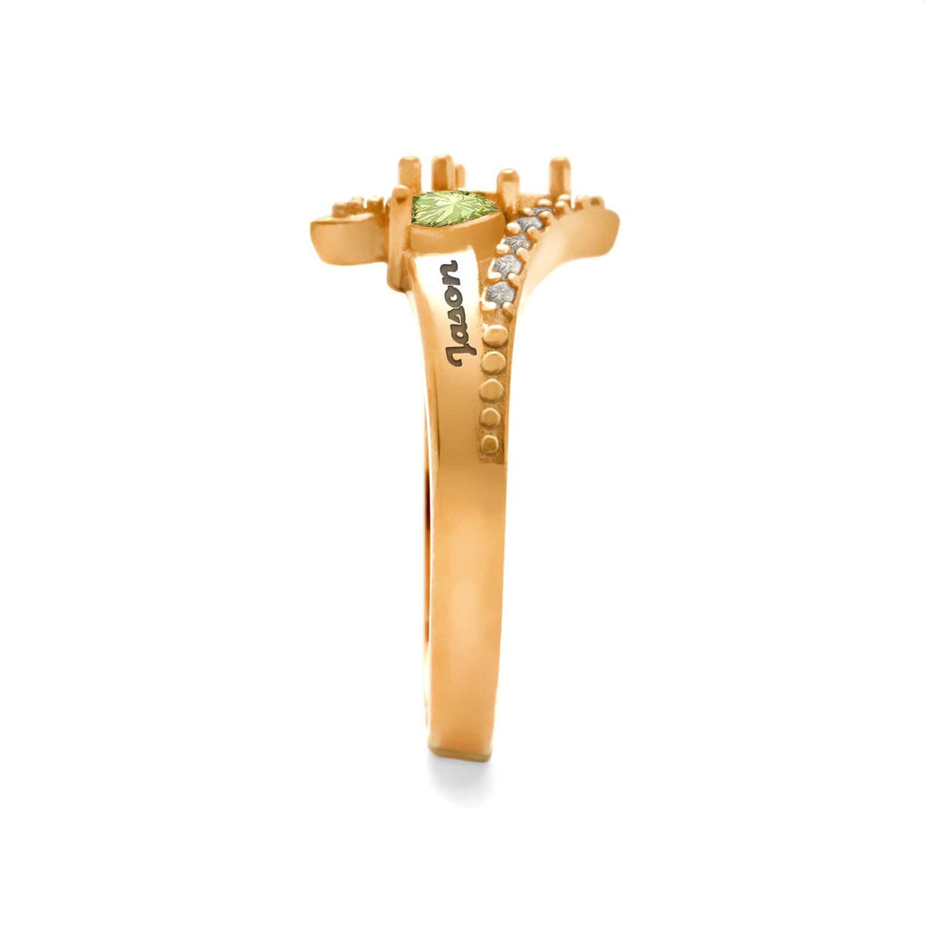 Accented Flared Bypass Mother's Ring with Heart Gemstones