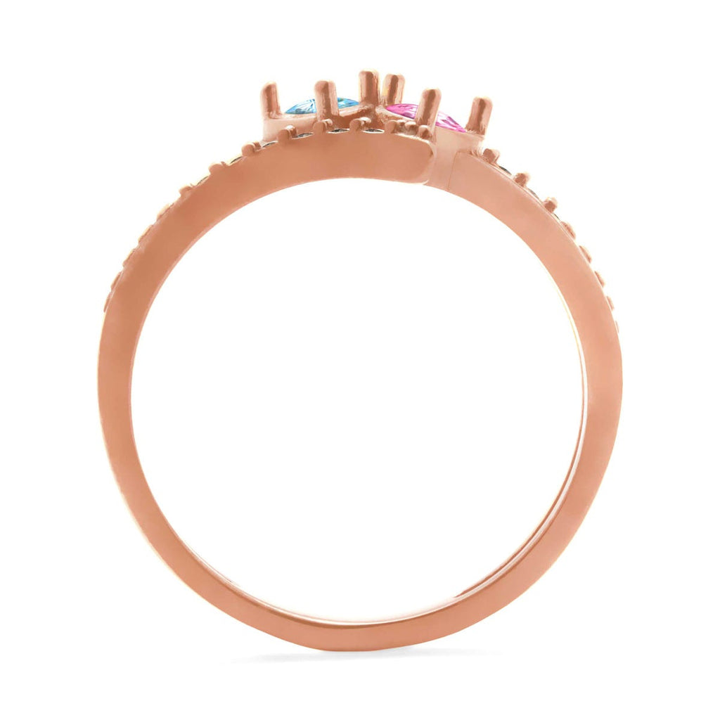 Accented Flared Bypass Mother's Ring with Heart Gemstones