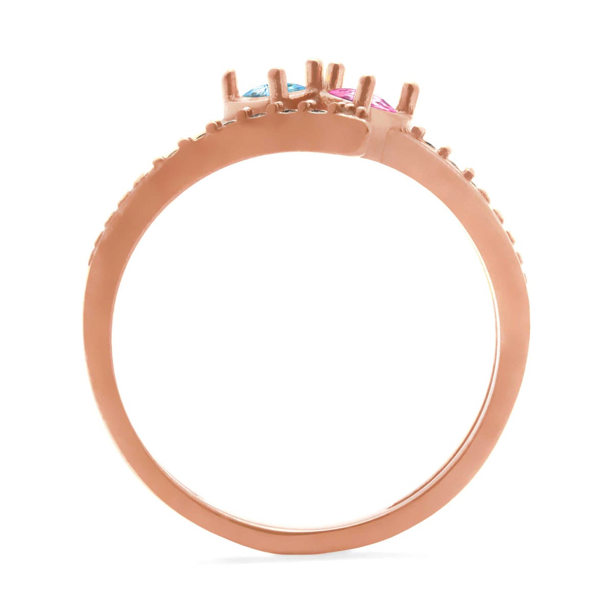 Accented Flared Bypass Mother's Ring with Heart Gemstones