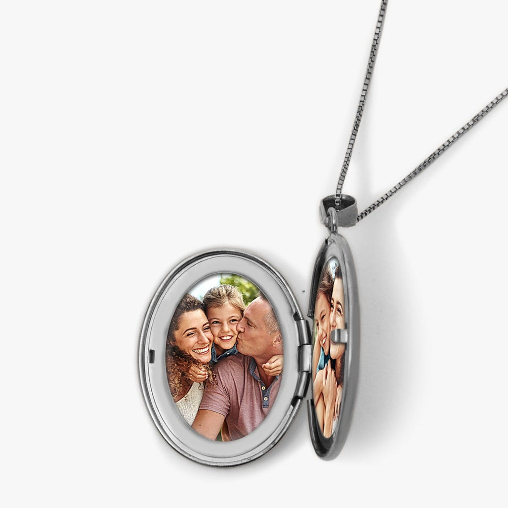 Silver Floral Oval Photo Locket