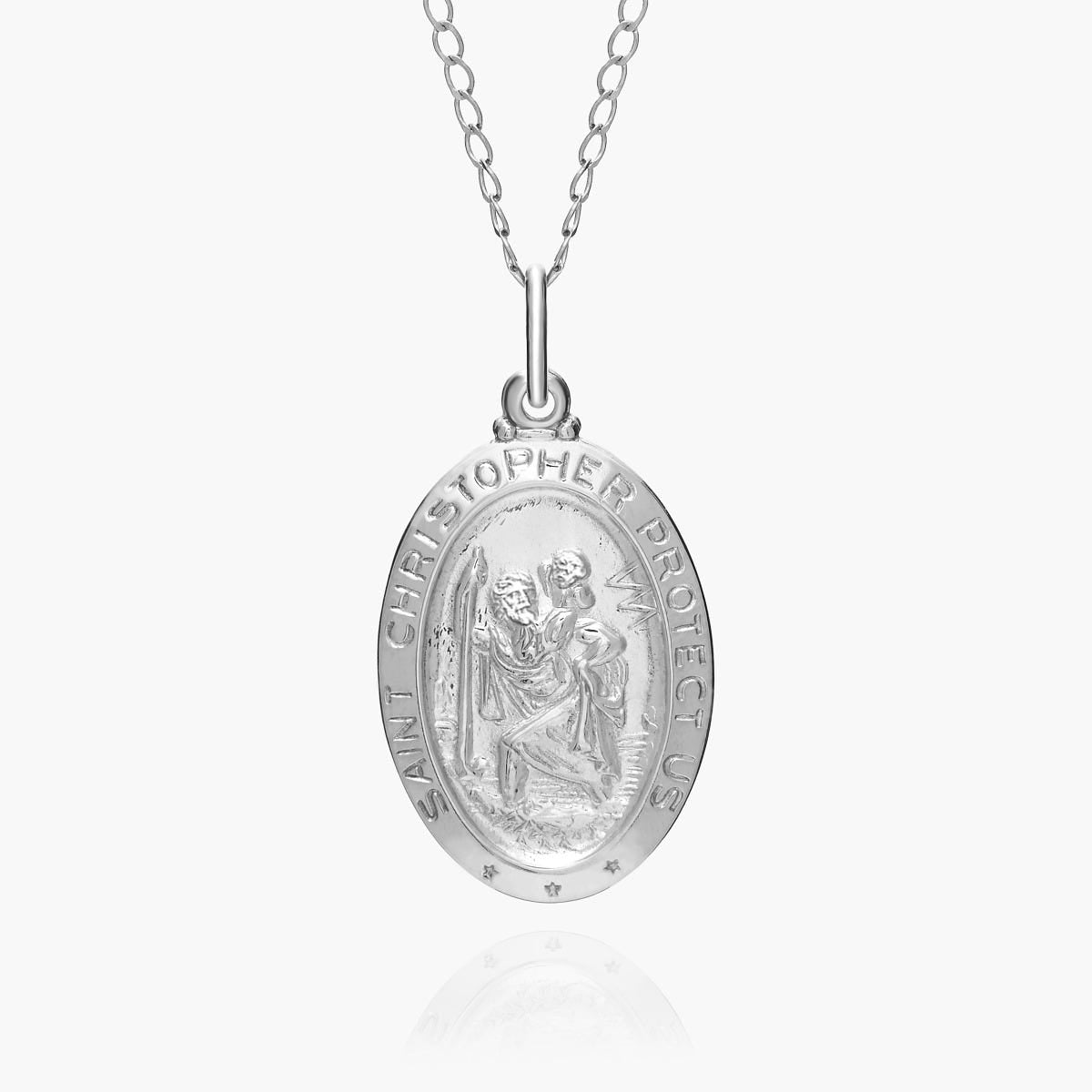 Sterling Silver Saint Christopher Oval Religious Medal