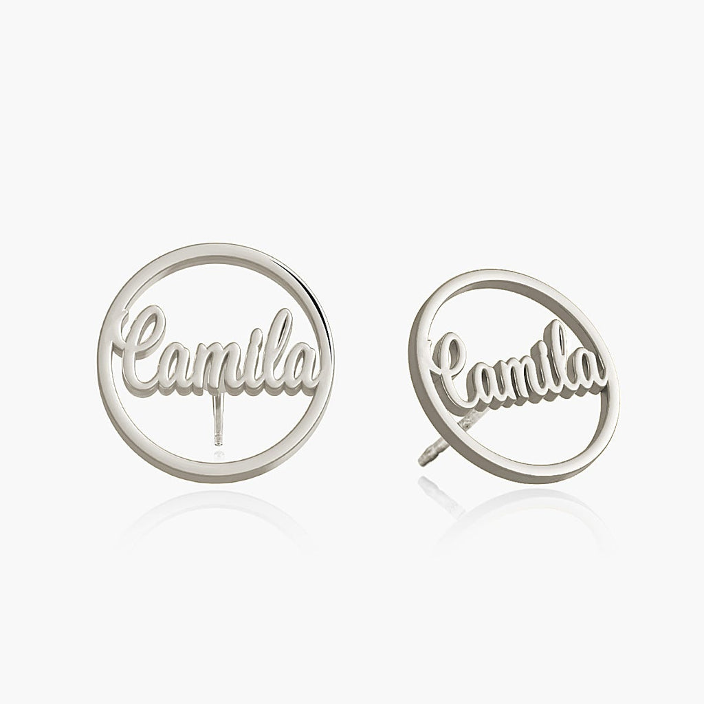 Circle Name Script Earrings