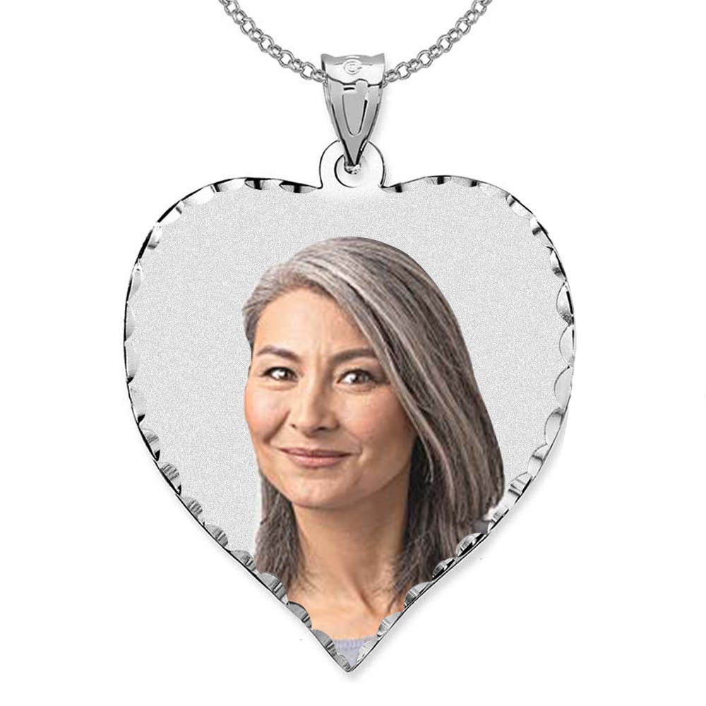 Memorial Heart Photo Pendant/Charm with Diamond Cut Edge