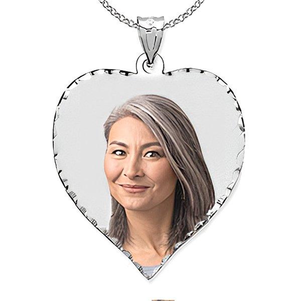 Memorial Heart Photo Pendant/Charm with Diamond Cut Edge