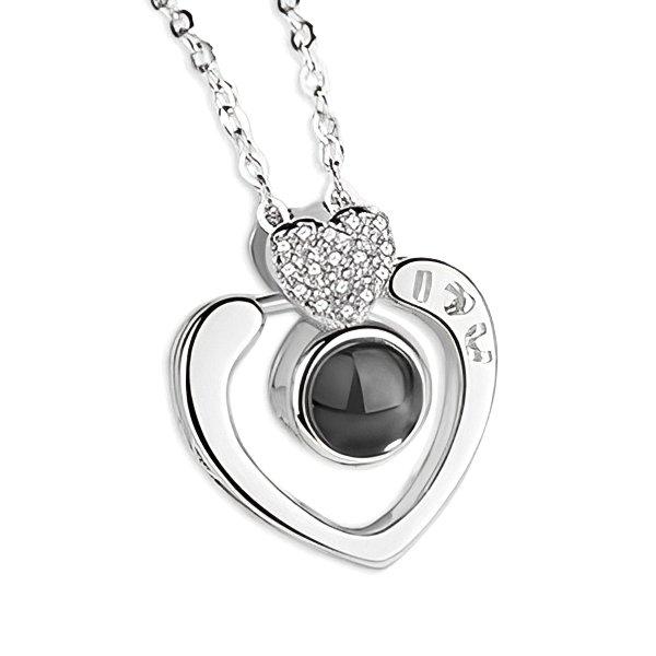 Photo Projection CZ "I HEART U" Heart Necklace & Chain