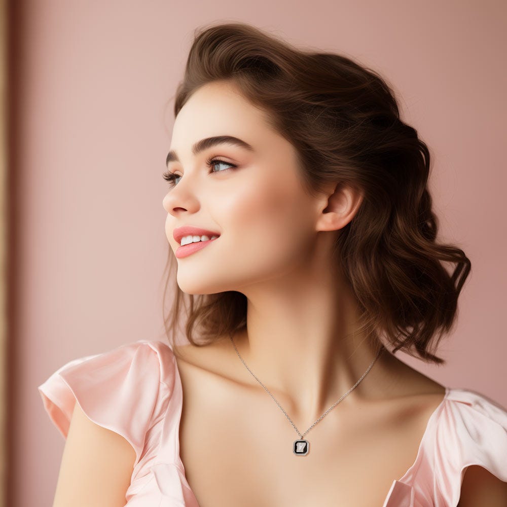 Square Shaped Number Necklace with Black Enamel