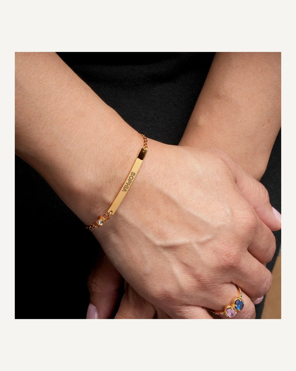 Custom Engraved 14k Gold Women's Anchor Link ID Bracelet with Diamond