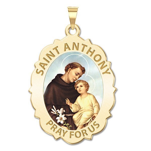 Saint Anthony Scalloped Oval Religious Medal "Color EXCLUSIVE"