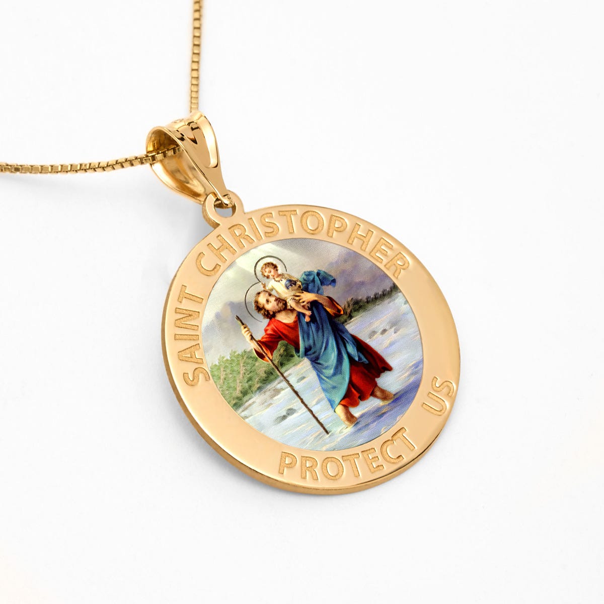 Saint Christopher Round Religious Medal - Color