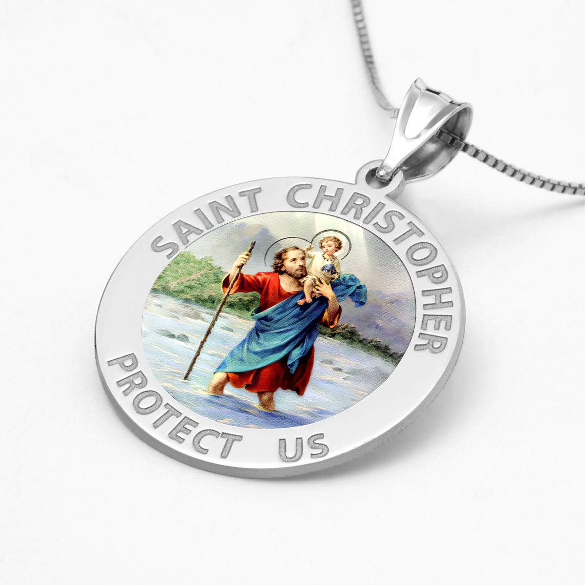 Saint Christopher Round Religious Medal - Color