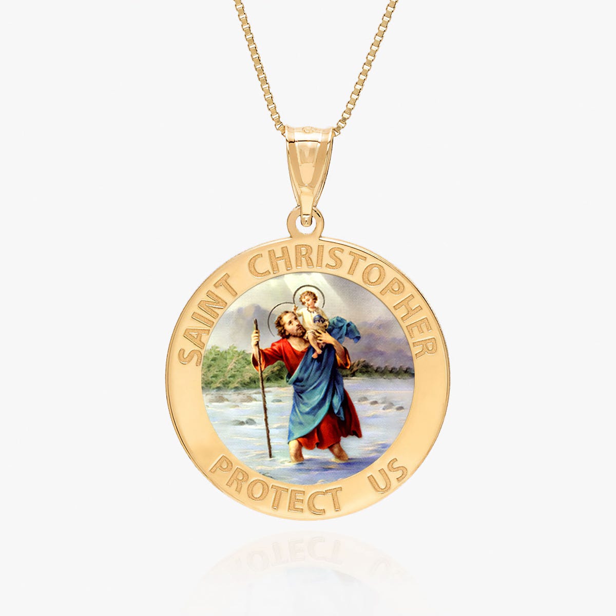 Saint Christopher Round Religious Medal - Color