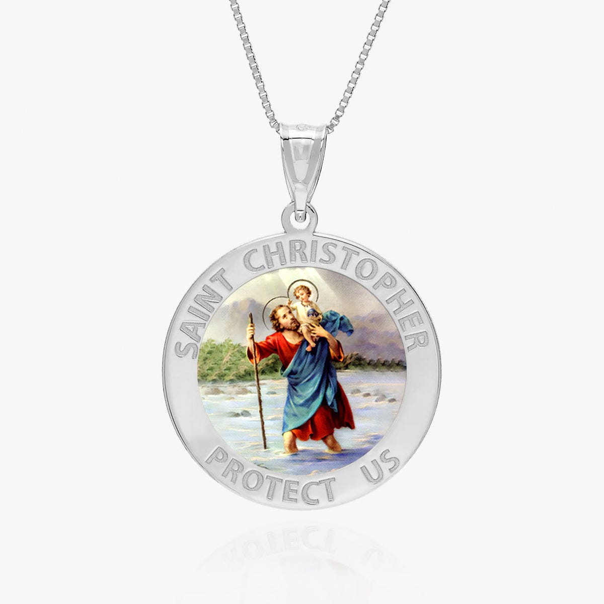 Saint Christopher Round Religious Medal - Color