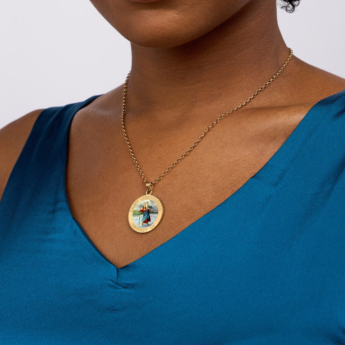 Saint Christopher Round Religious Medal - Color