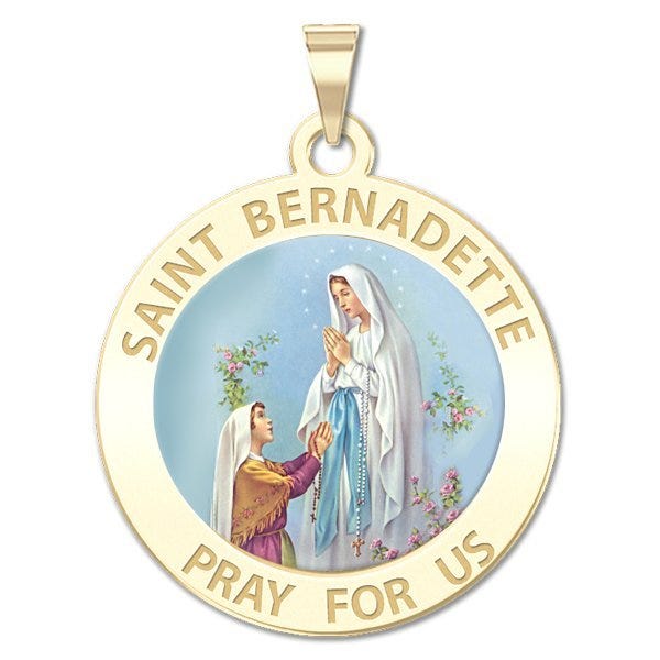 Saint Bernadette Round Religious Medal  "Color EXCLUSIVE"
