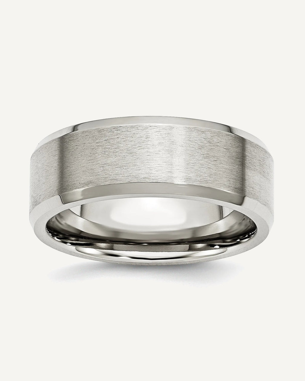 Stainless Steel Beveled Edge 8mm Brushed and Polished  Wedding Band