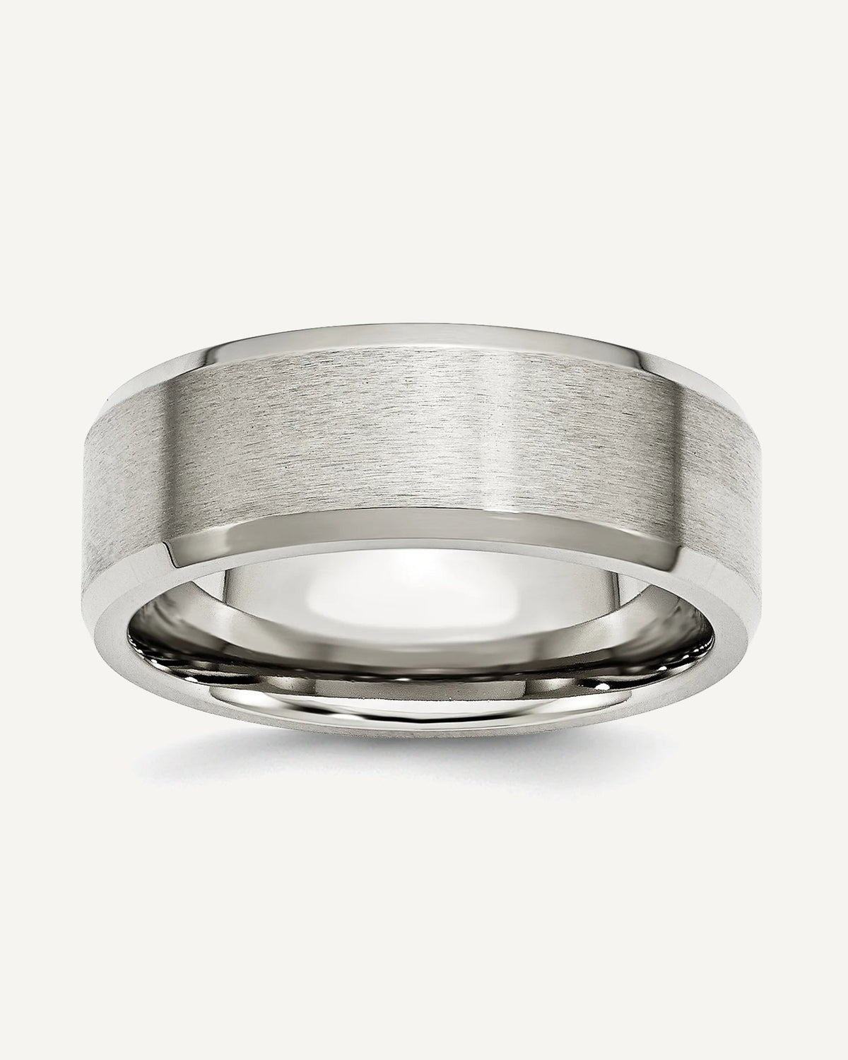 Stainless Steel Beveled Edge 8mm Brushed and Polished  Wedding Band