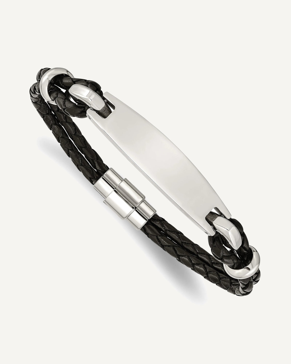 Custom Engraved Stainless Steel Men's Black Woven Leather ID Bracelet