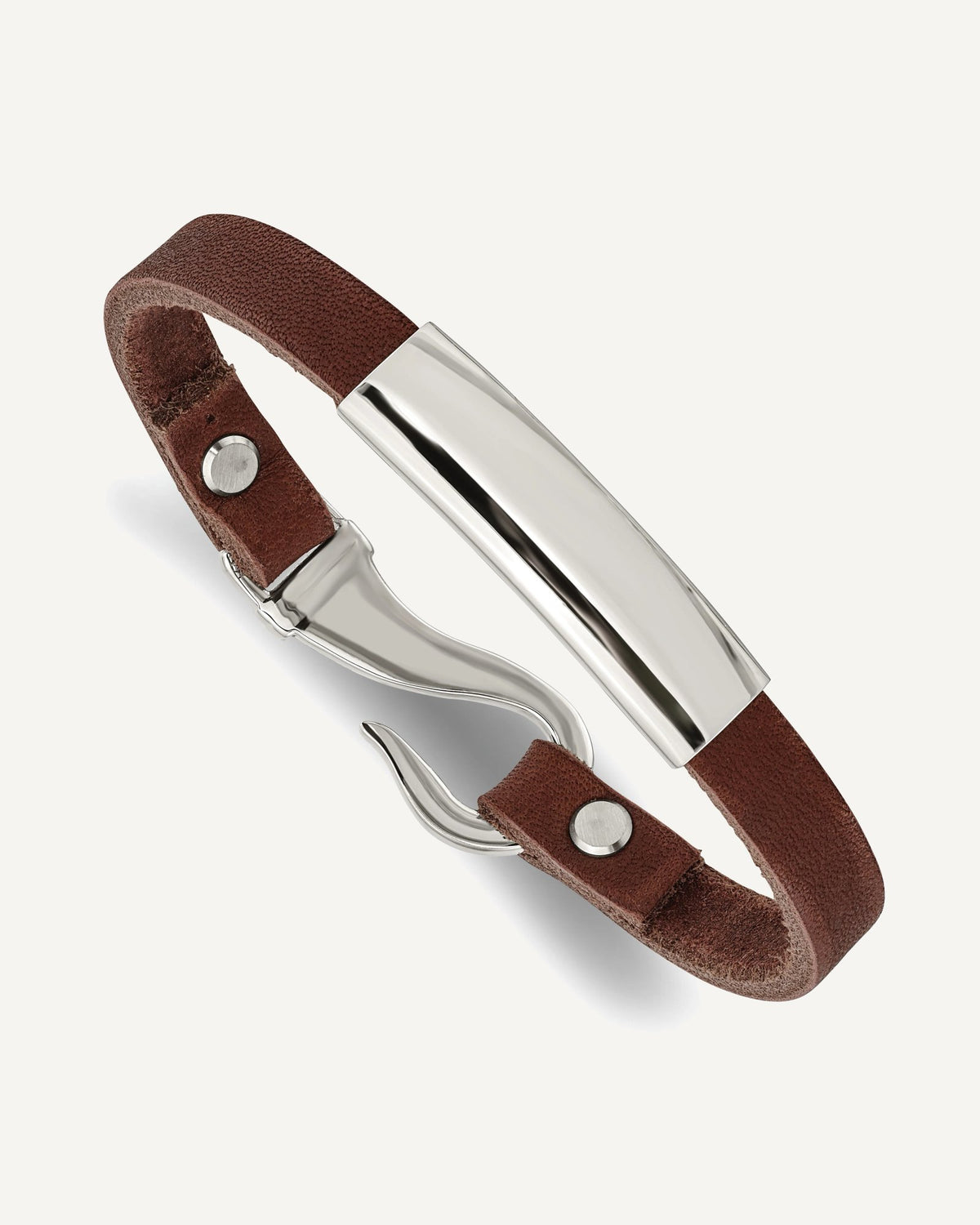 Custom Engraved Stainless Steel Men's Brown Leather ID Bracelet
