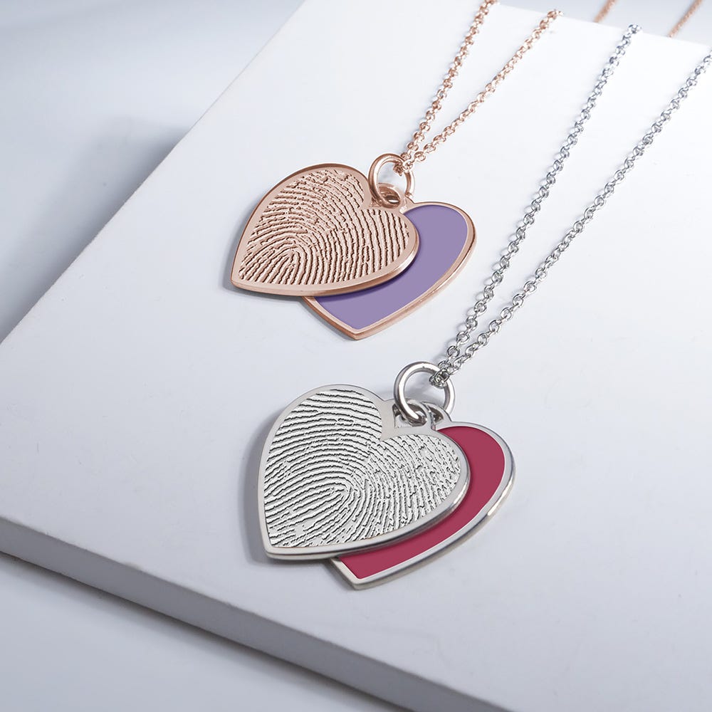 Tiffany Style Heart Swivel Fingerprint Pendant