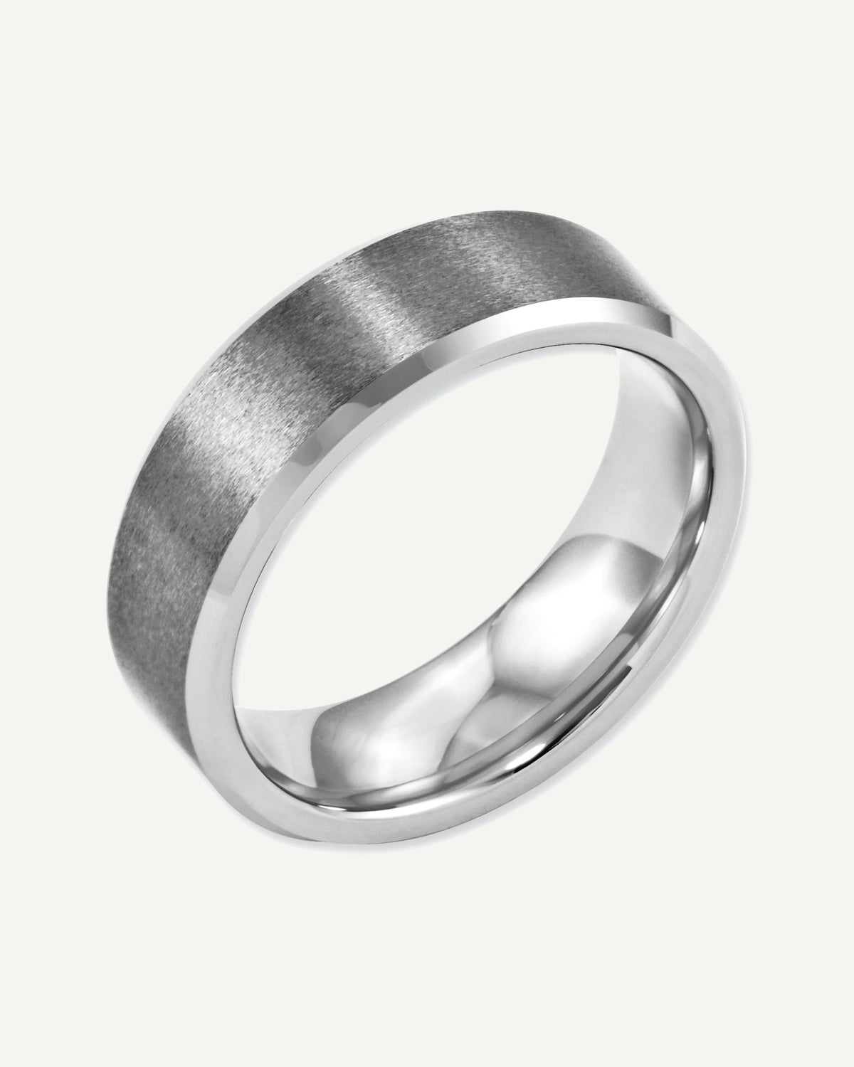 Tungsten Beveled Edge 7mm Brushed and Polished Wedding Band