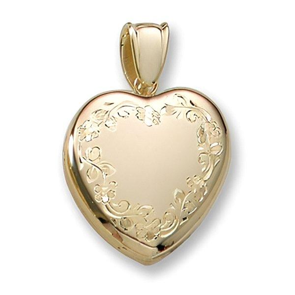 18k Premium Weight Yellow Gold Hand Engraved Heart Picture Locket